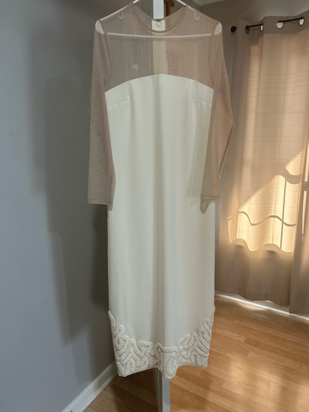 ANTONIO MELANI Cream Dress with Sheer Nude Bodice and Sleeves